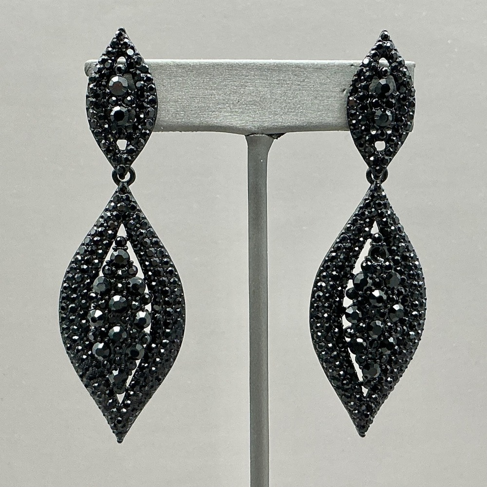 Dangle Drop Earrings Women Black Pave Rhinestone Marquise Statement Jewelry